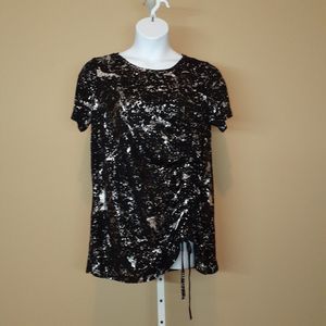 Roaman's Black Silver Paint Splatter Drawstring Tunic Short Sleeve Top 12 NWOT